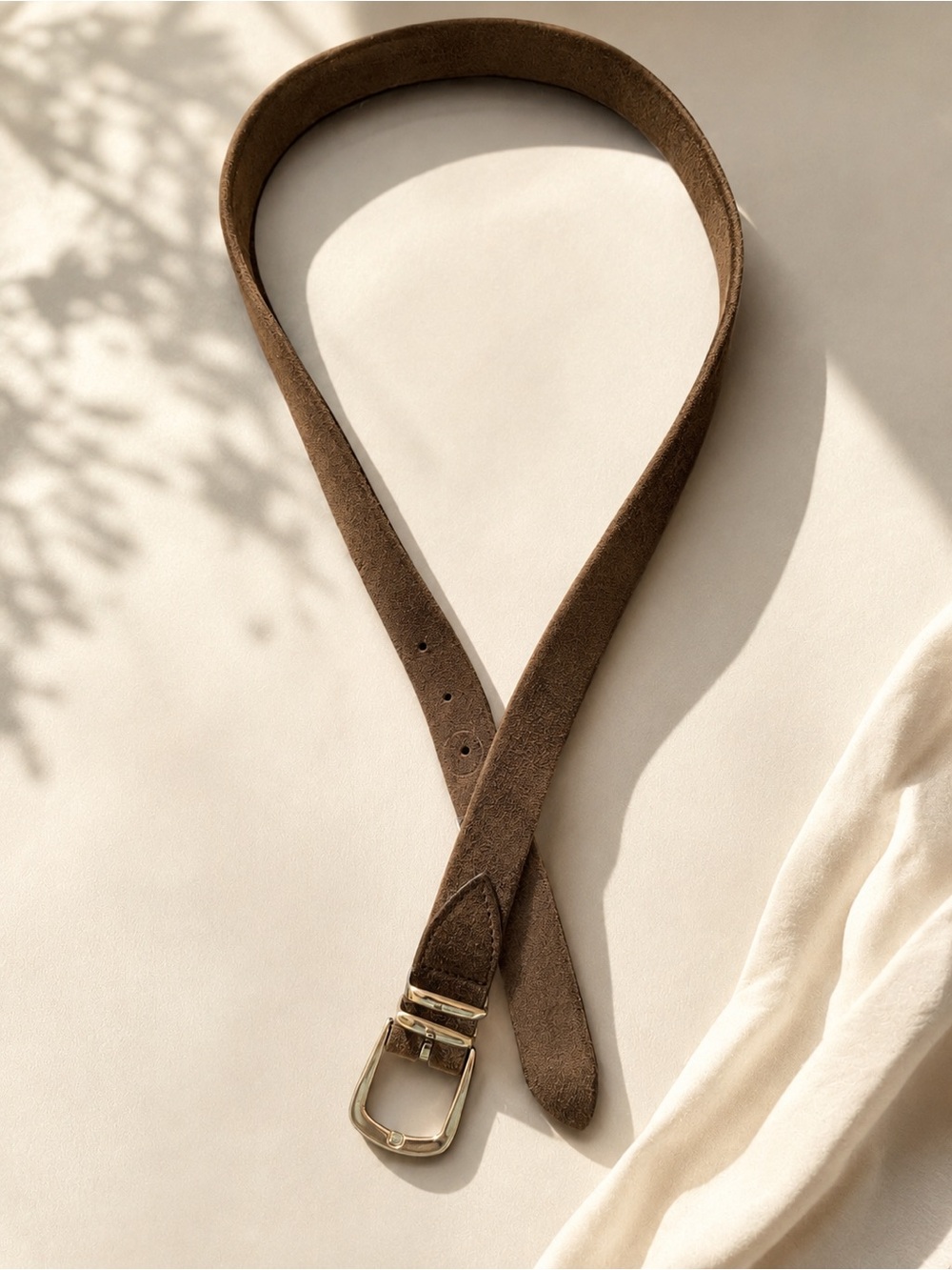 Eleventy Dark Brown Suede Belt with Silver Buckle